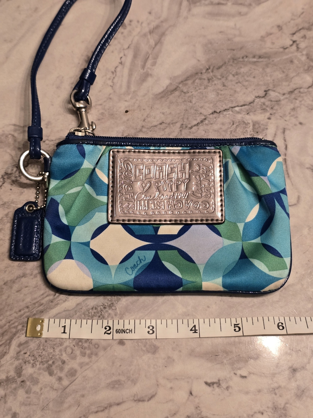 COACH Blue Geo Print Wristlet - Signature Leather Patch - Picture 5 of 9